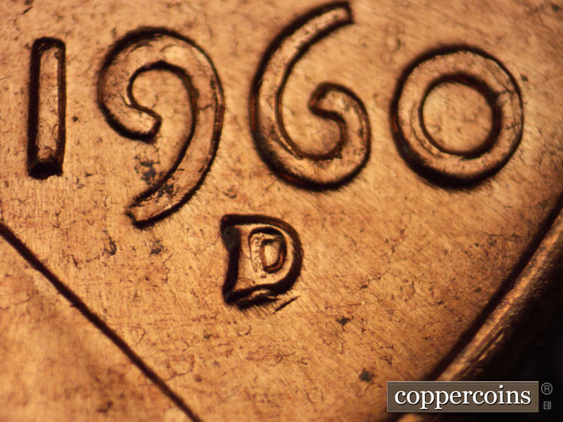 Die-stage C marker on 1960D•1MM•054 showing Closeup of repunched mint mark.