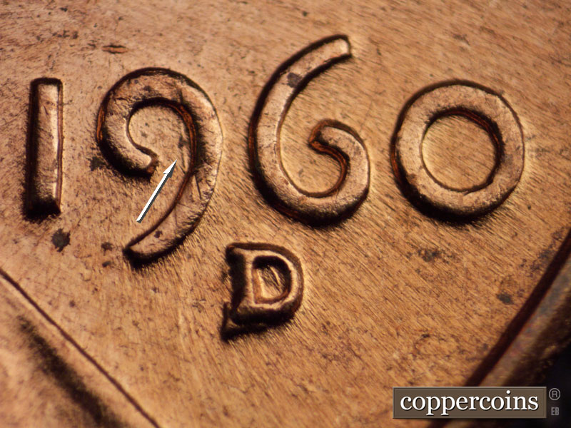 Die-stage C marker on 1960D•1MM•060 showing Closeup of repunched mint mark.
