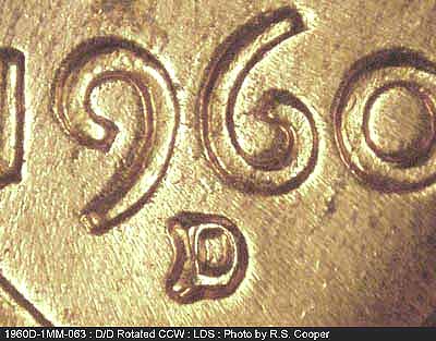 Die-stage C marker on 1960D•1MM•063 showing Closeup of repunched mint mark.