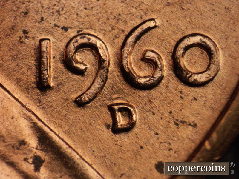 Die-stage A marker on 1960D•1MM•064 showing Closeup of repunched mint mark.