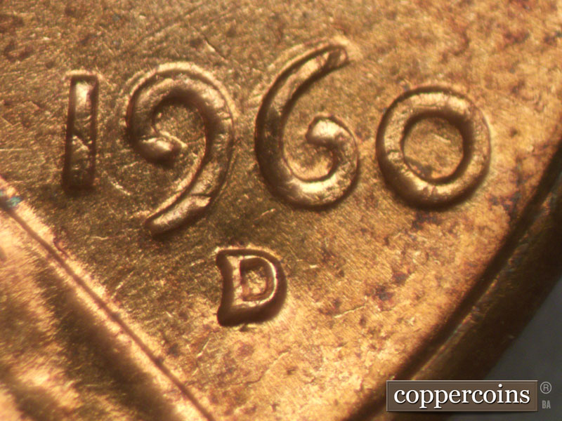 Die-stage B marker on 1960D•1MM•066 (1960 Repunched Mint Mark).