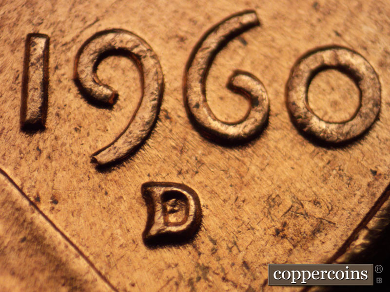 1960 Lincoln cent obverse, CopperCoins die 1960D•1MM•070.