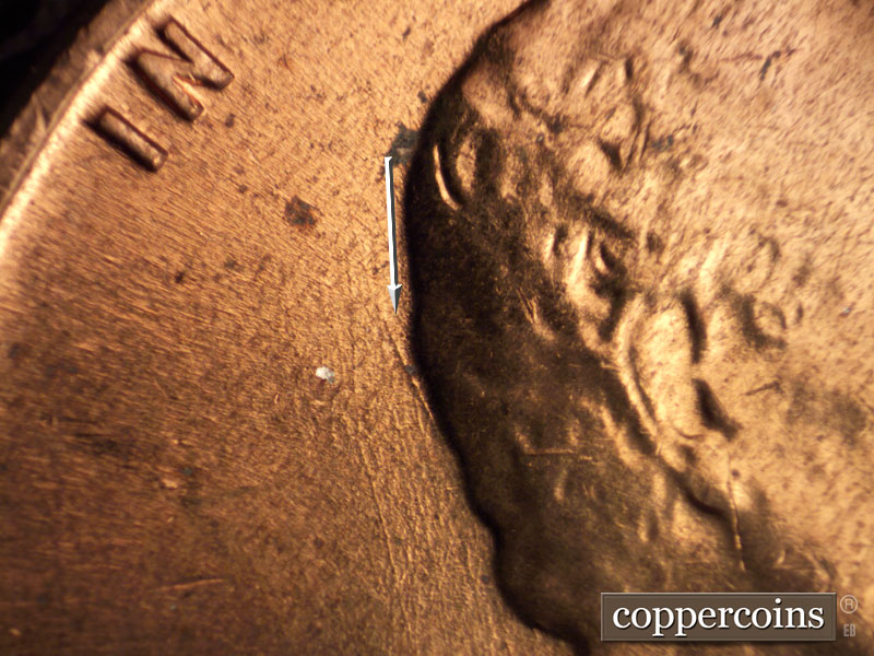 Die-stage B marker on 1960D•1MM•070 (1960 Repunched Mint Mark).