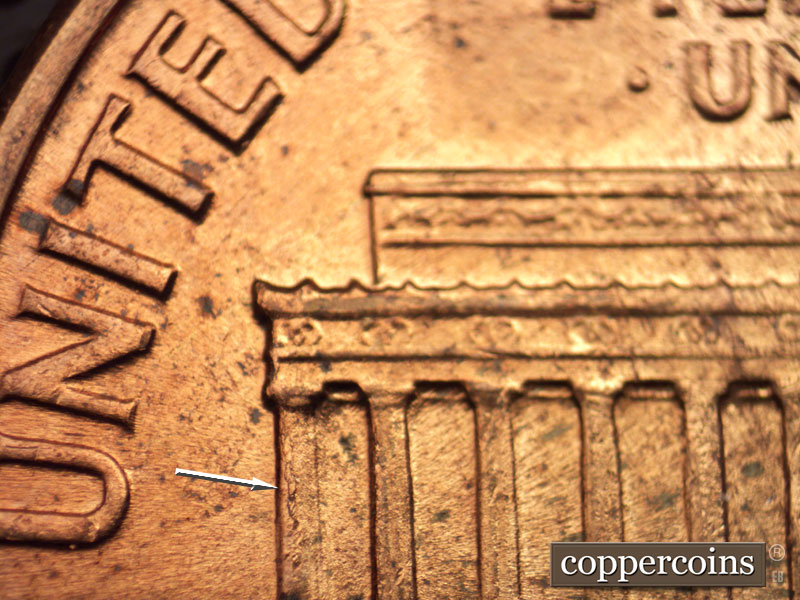 Die-stage B marker on 1960D•1MM•070 (1960 Repunched Mint Mark).