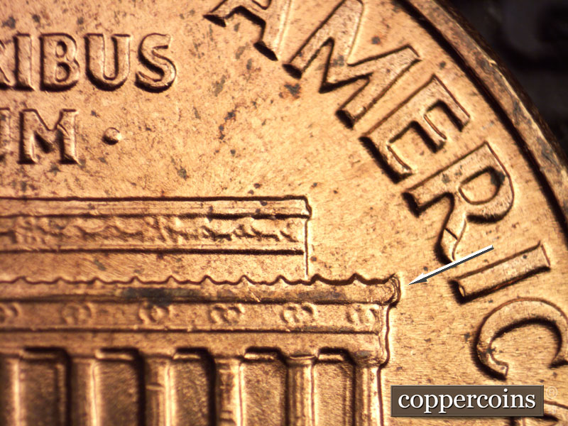 Die-stage B marker on 1960D•1MM•070 (1960 Repunched Mint Mark).