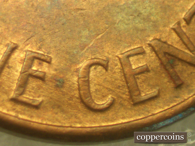 Die-stage B marker on 1960D•1MM•071 (1960 Repunched Mint Mark).