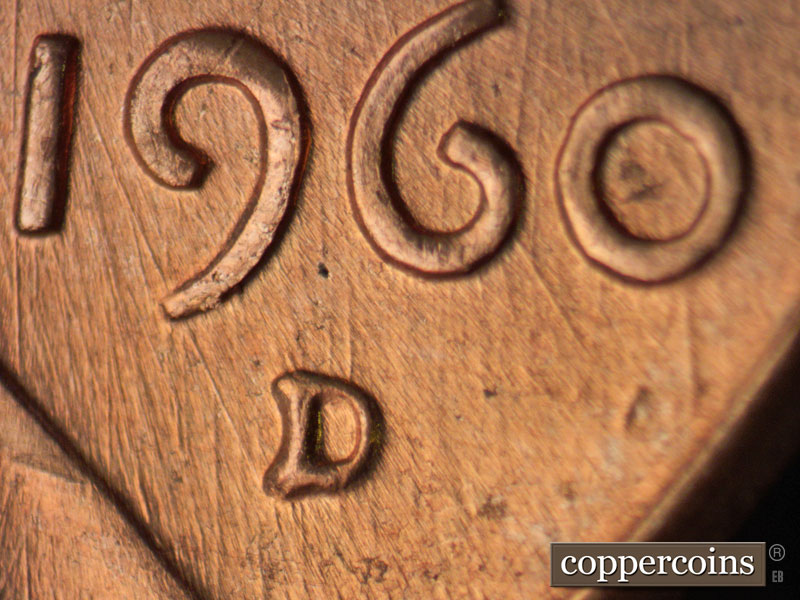 Die-stage C marker on 1960D•1MM•072 showing Closeup of repunched mint mark.