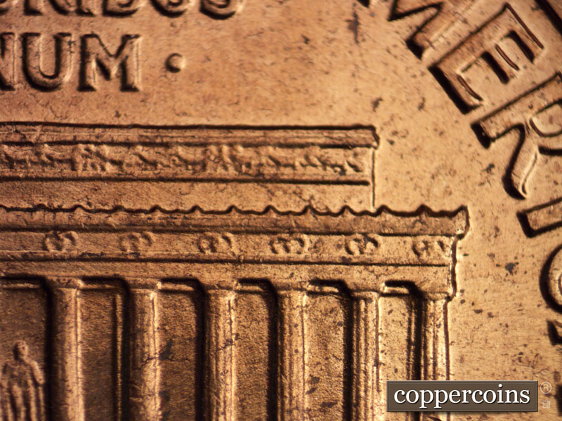 Die-stage A marker on 1960D•1MM•073 showing No die crack or die break at right cornice or column 12.