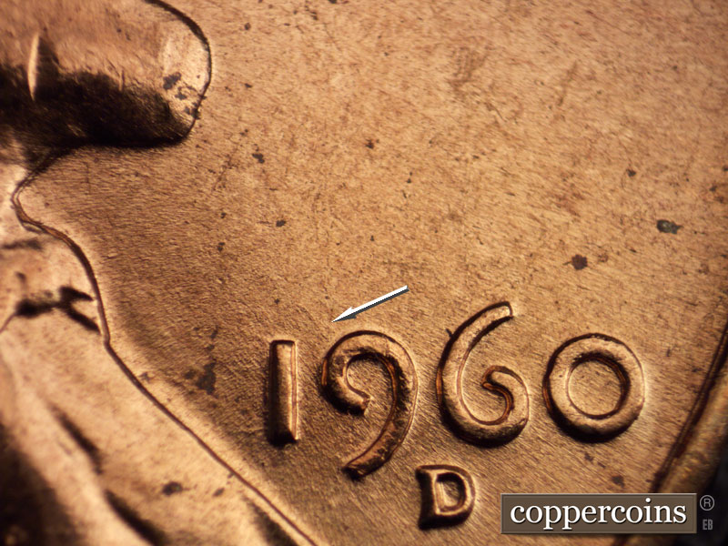 Die-stage B marker on 1960D•1MM•073 showing Weaker NW/SE die scratches through 19 of date.