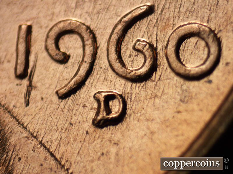 1960 Lincoln cent obverse, CopperCoins die 1960D•1MM•074.