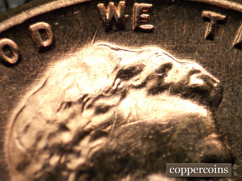 Die-stage B marker on 1960D•1MM•074 (1960 Repunched Mint Mark).