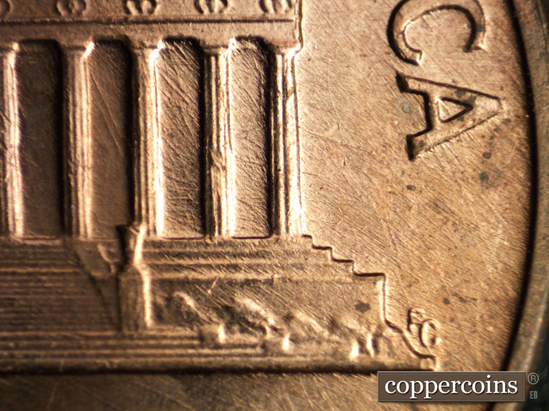 Die-stage B marker on 1960D•1MM•074 (1960 Repunched Mint Mark).