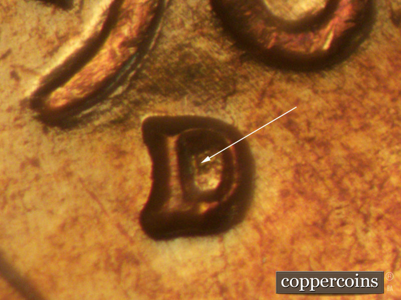Die-stage C marker on 1960D•1MM•075 (1960 Repunched Mint Mark).