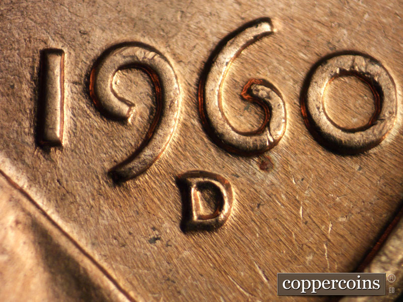 1960 Lincoln cent obverse, CopperCoins die 1960D•1MM•076.