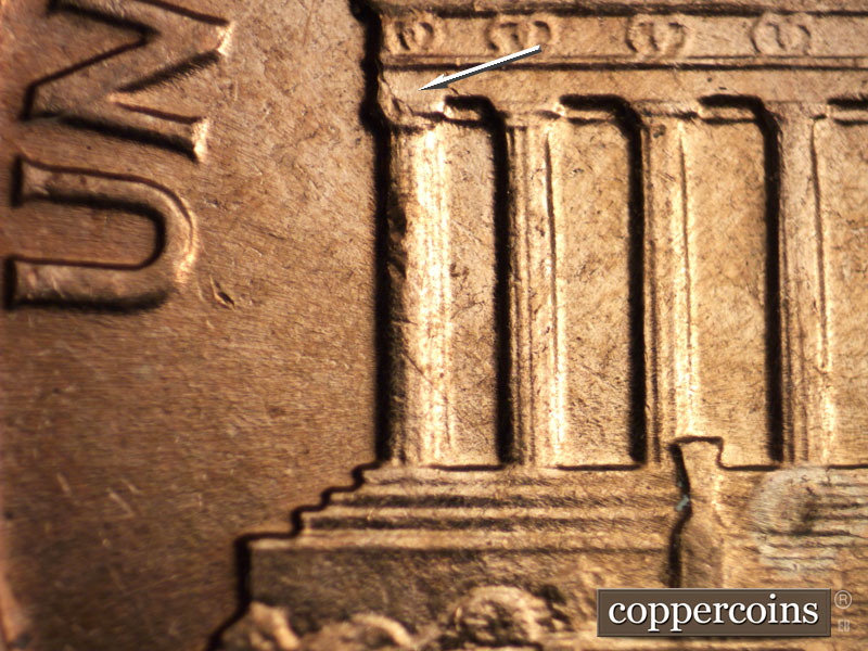 Die-stage B marker on 1960D•1MM•076 (1960 Repunched Mint Mark).