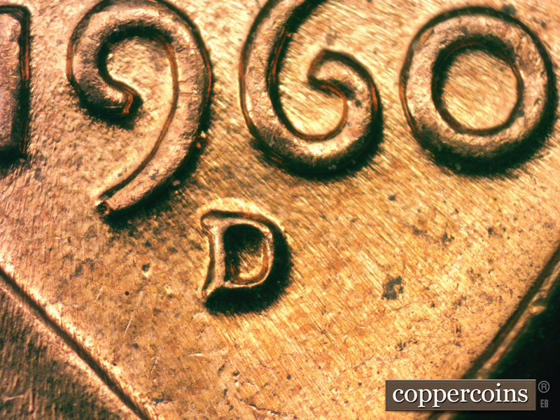Die-stage C marker on 1960D•1MM•076 (1960 Repunched Mint Mark).