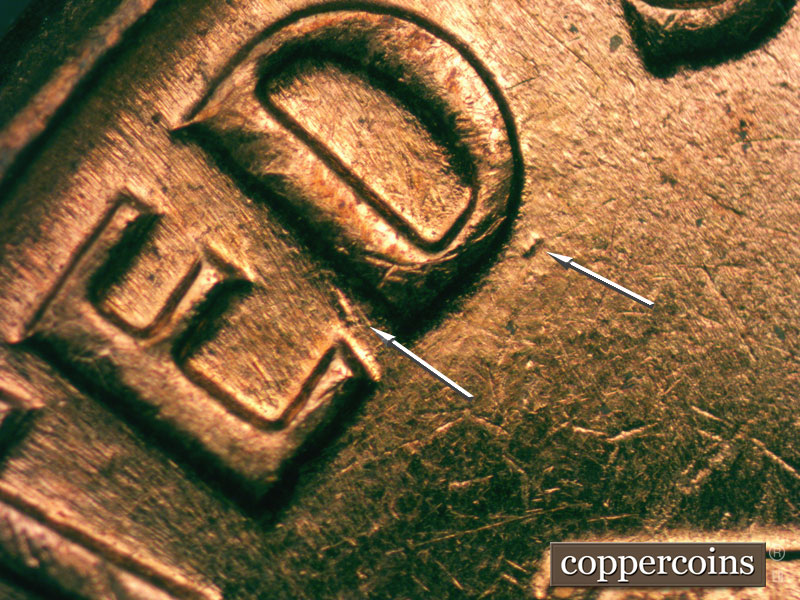 Die-stage C marker on 1960D•1MM•076 (1960 Repunched Mint Mark).