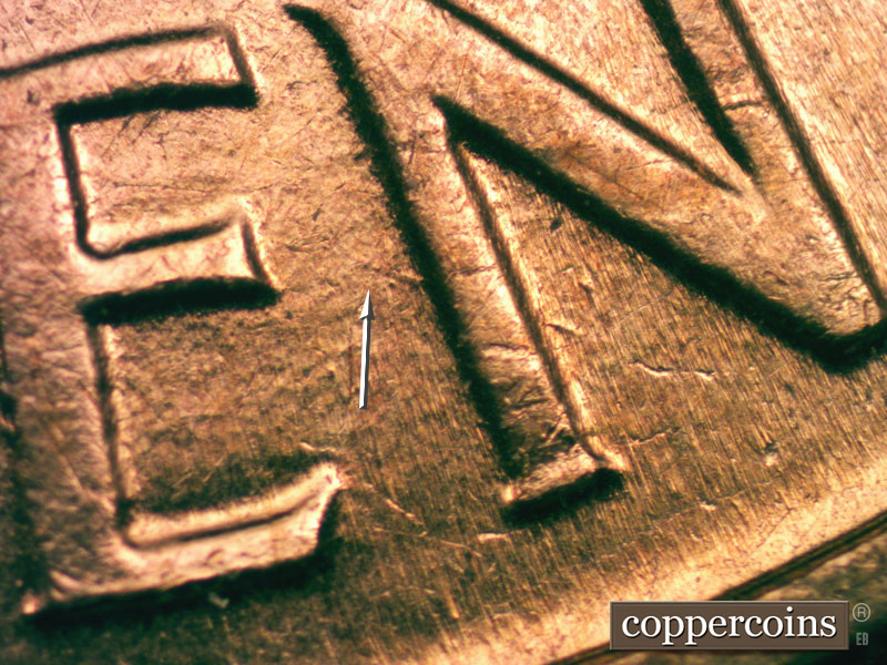 Die-stage C marker on 1960D•1MM•076 (1960 Repunched Mint Mark).