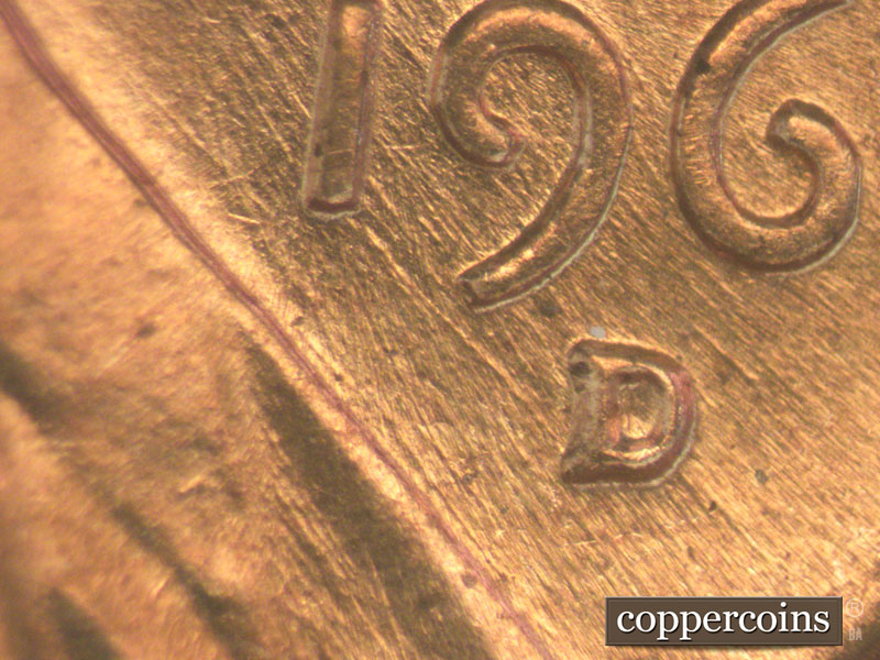 Die-stage B marker on 1960D•1MM•078 (1960 Repunched Mint Mark).