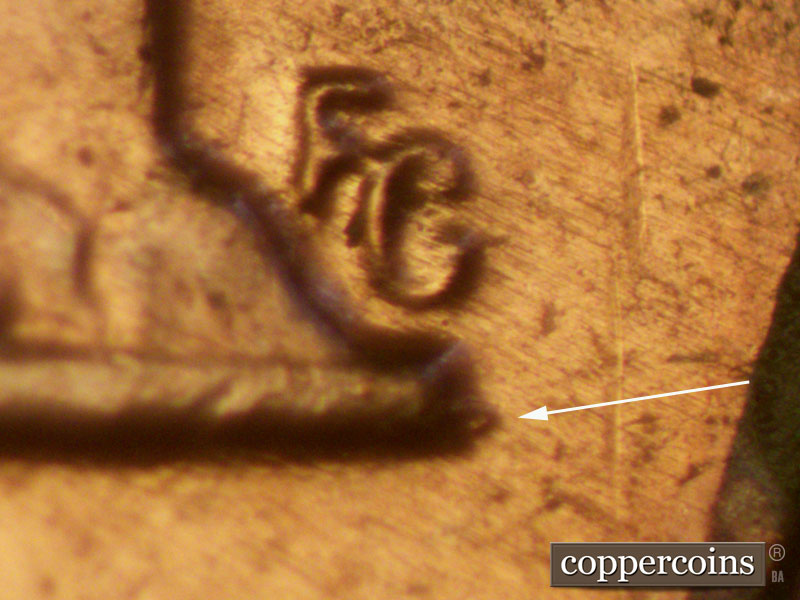 Die-stage B marker on 1960D•1MM•079 (1960 Repunched Mint Mark).