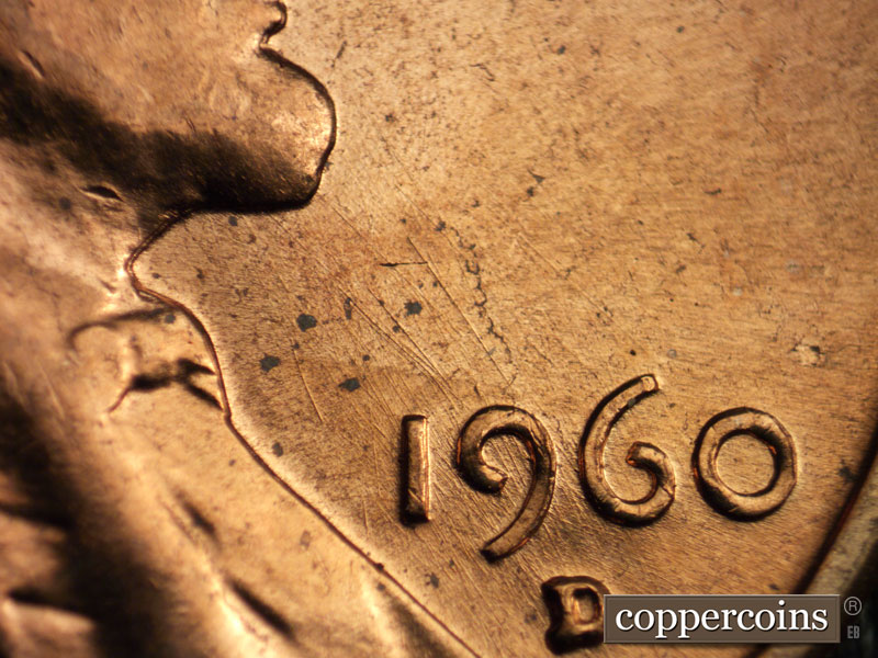Die-stage B marker on 1960D•1MM•080 (1960 Repunched Mint Mark).