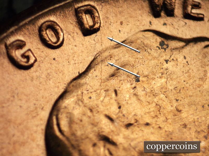 Die-stage B marker on 1960D•1MM•080 (1960 Repunched Mint Mark).