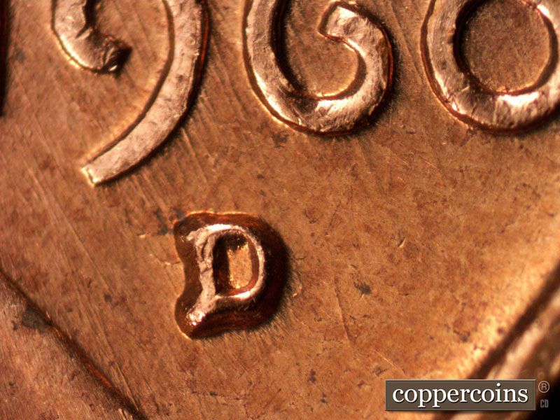 Die-stage C marker on 1960D•1MM•080 (1960 Repunched Mint Mark).