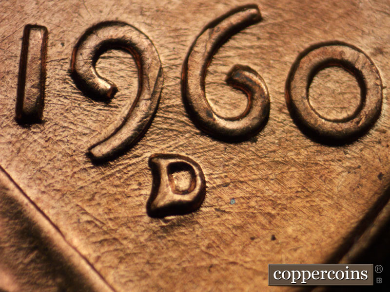 Die-stage A marker on 1960D•1MM•081 (1960 Repunched Mint Mark).