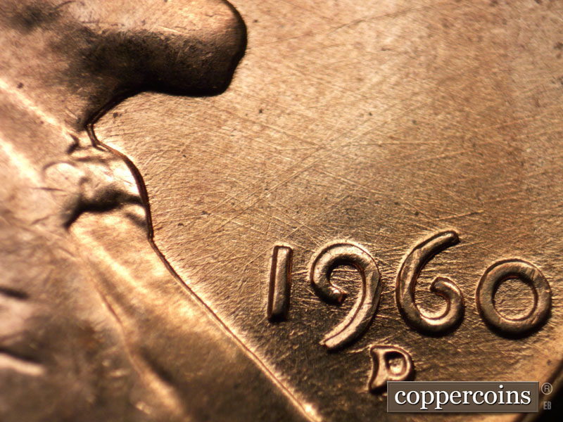Die-stage A marker on 1960D•1MM•081 (1960 Repunched Mint Mark).