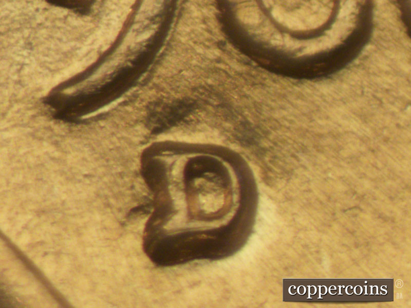 Die-stage A marker on 1960D•1MM•082 (1960 Repunched Mint Mark).