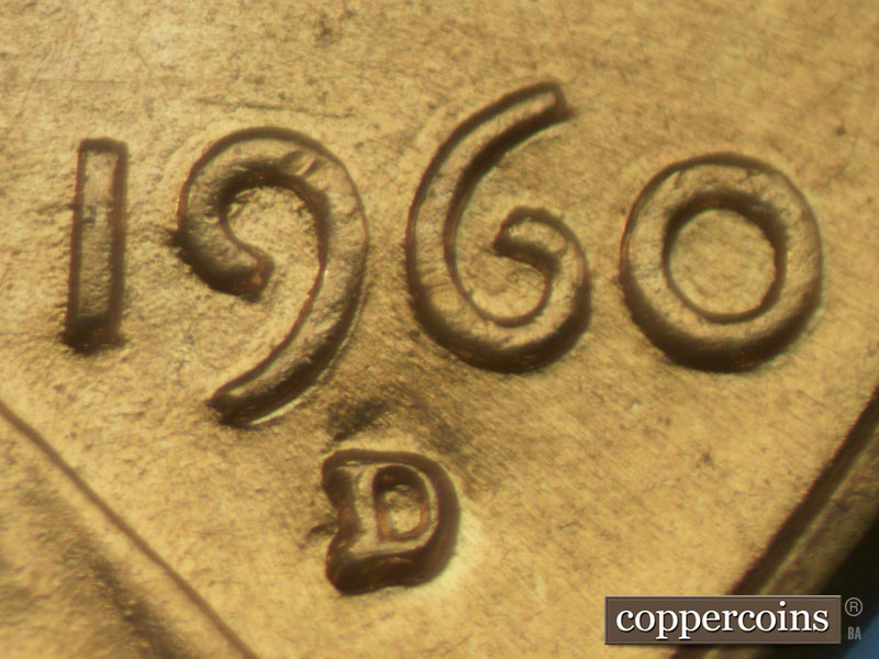 Die-stage A marker on 1960D•1MM•082 (1960 Repunched Mint Mark).