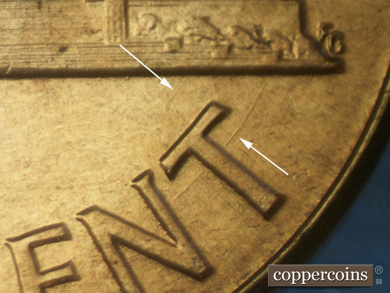 Die-stage A marker on 1960D•1MM•082 (1960 Repunched Mint Mark).