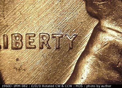 Die-stage B marker on 1960D•1MM•082 (1960 Repunched Mint Mark).