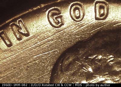 Die-stage B marker on 1960D•1MM•082 (1960 Repunched Mint Mark).