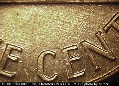 Die-stage B marker on 1960D•1MM•082 (1960 Repunched Mint Mark).