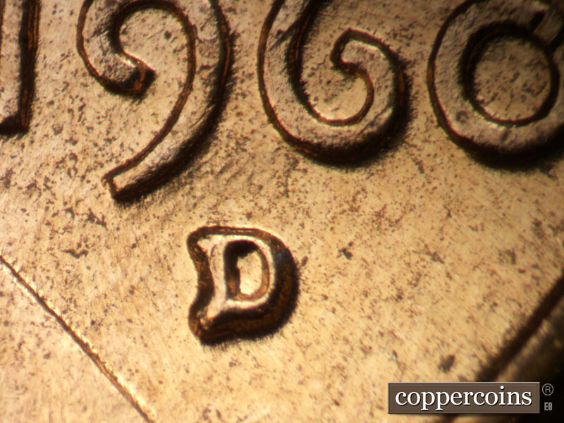 Die-stage C marker on 1960D•1MM•082 (1960 Repunched Mint Mark).