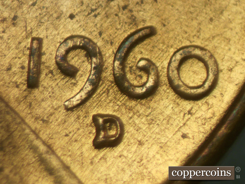 Die-stage B marker on 1960D•1MM•083 (1960 Repunched Mint Mark).