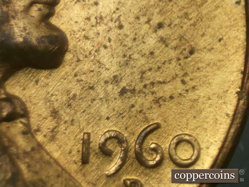 Die-stage B marker on 1960D•1MM•083 (1960 Repunched Mint Mark).