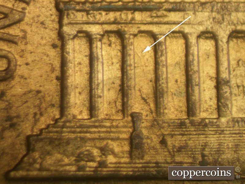 Die-stage B marker on 1960D•1MM•083 (1960 Repunched Mint Mark).
