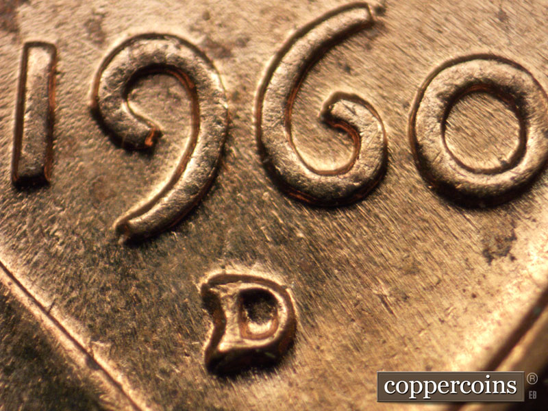 1960 Lincoln cent obverse, CopperCoins die 1960D•1MM•084.