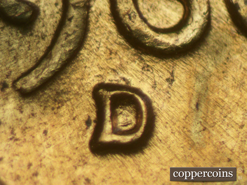 Die-stage A marker on 1960D•1MM•085 (1960 Repunched Mint Mark).