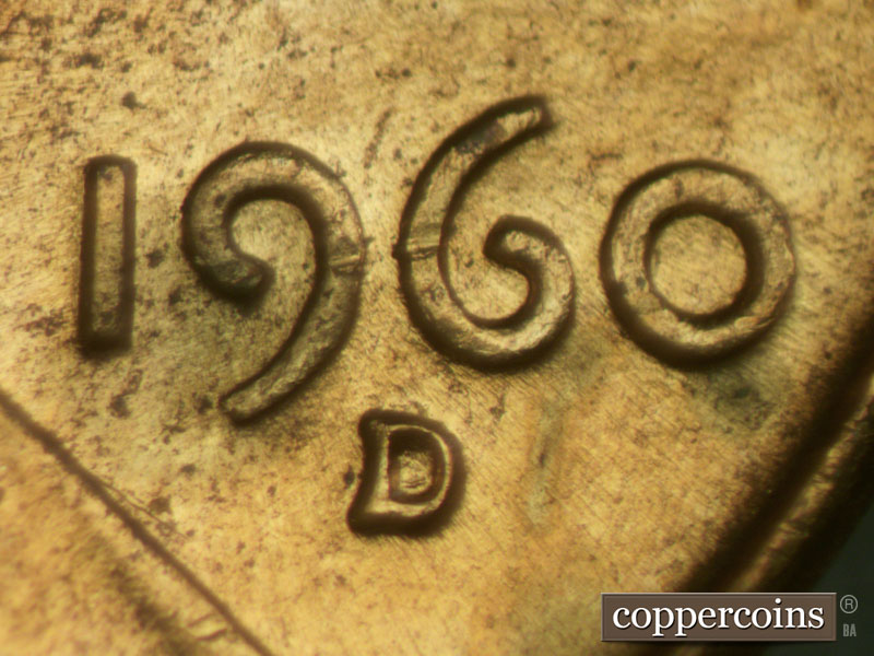 Die-stage A marker on 1960D•1MM•085 (1960 Repunched Mint Mark).