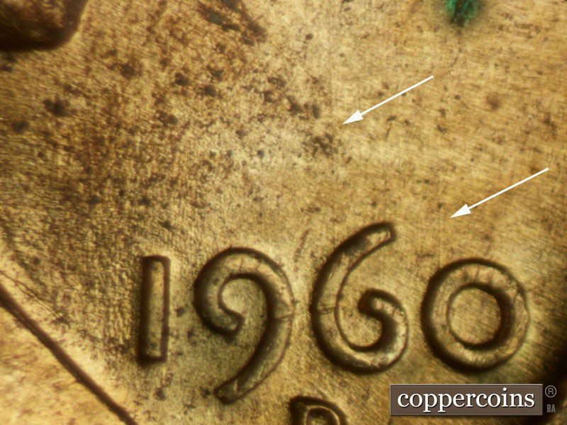 Die-stage A marker on 1960D•1MM•085 (1960 Repunched Mint Mark).