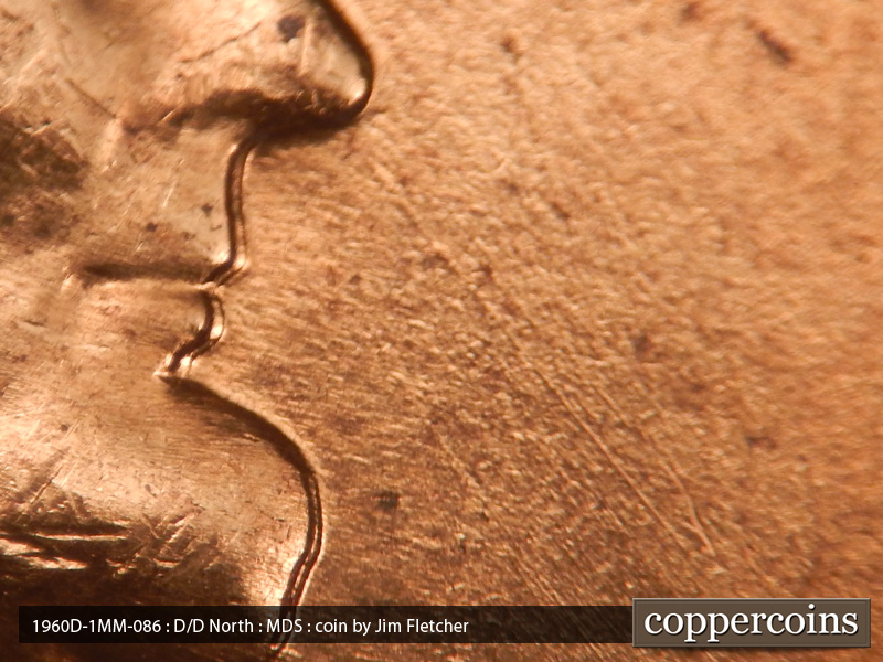 Die-stage B marker on 1960D•1MM•086 (1960 Repunched Mint Mark).