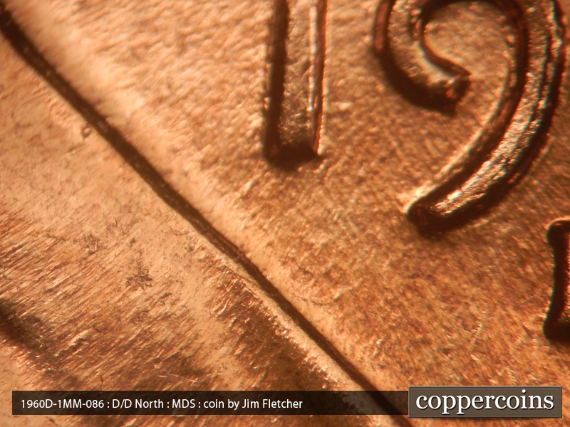 Die-stage B marker on 1960D•1MM•086 (1960 Repunched Mint Mark).
