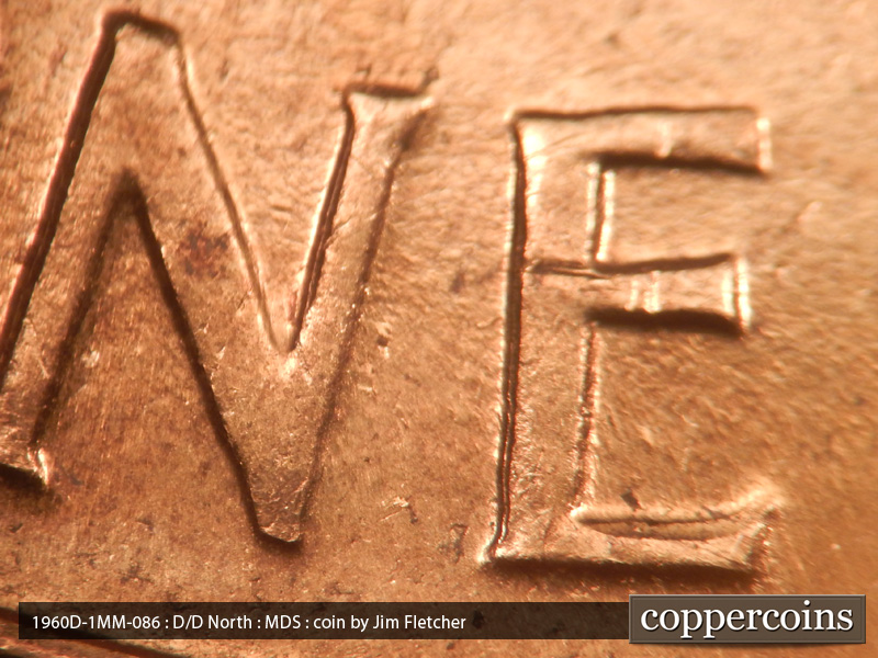 Die-stage B marker on 1960D•1MM•086 (1960 Repunched Mint Mark).