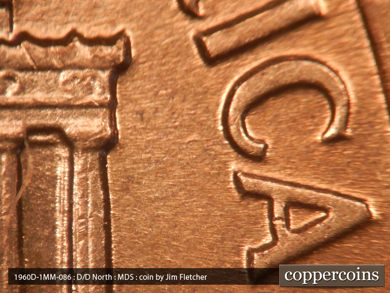 Die-stage B marker on 1960D•1MM•086 (1960 Repunched Mint Mark).