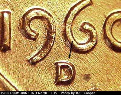 Die-stage C marker on 1960D•1MM•086 (1960 Repunched Mint Mark).