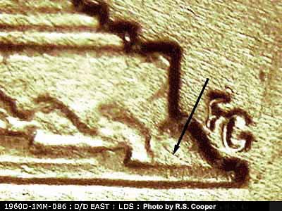 Die-stage C marker on 1960D•1MM•086 (1960 Repunched Mint Mark).
