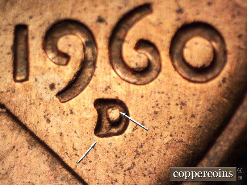 1960 Lincoln cent obverse, CopperCoins die 1960D•1MM•087.